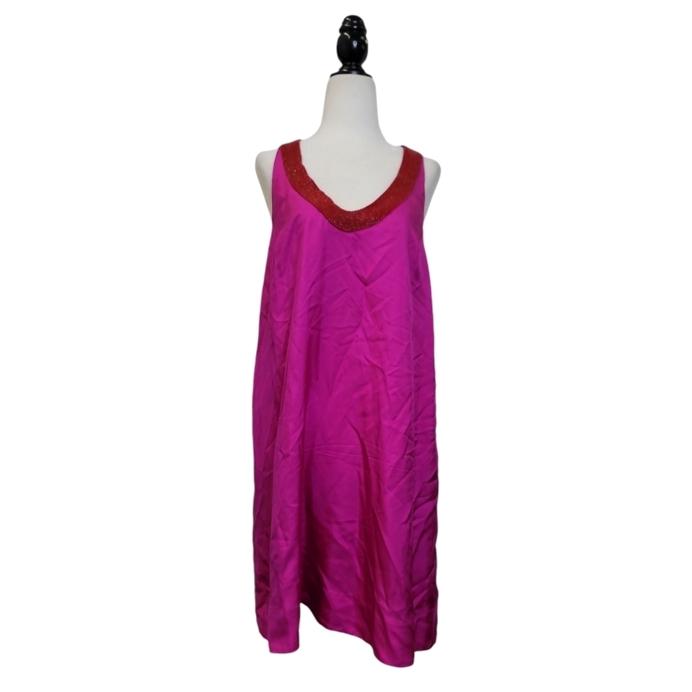Graham and Spencer silk Embellished Barbie pink Mini A line dress